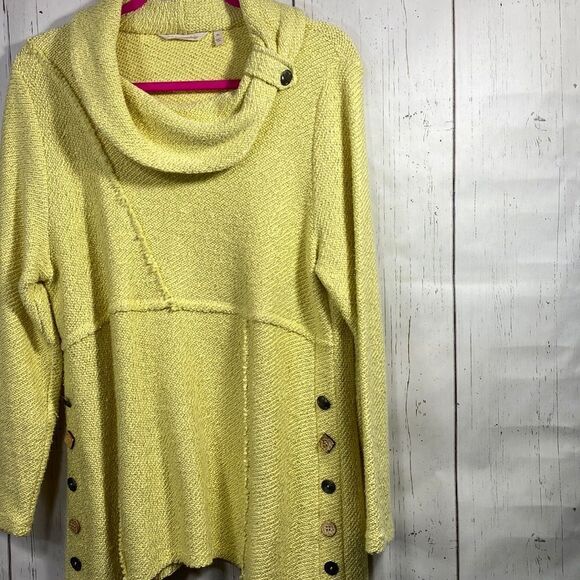 Soft Surroundings Yellow Cowl Neck Button Hem Knit Sweater Tunic Cozy Fall Layer - Picture 4 of 15